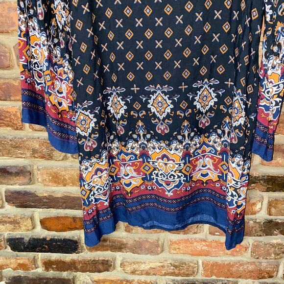 Risesun Black Printed Multicolored Long Sleeve Mini Shift Dress Women's Small - Picture 3 of 6